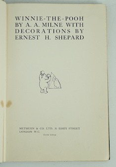 Milne, A.A - Winnie-The-Pooh. First Edition. num. illus (some full page, by Ernest H. Shepard), half title, pictorial map on e/ps.; original gilt-pictorial green cloth & gilt top, cr.8vo. 1926; Milne, A.A. - The House at